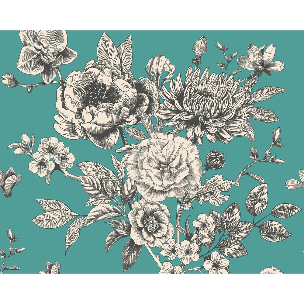 Origin Murals Large Rose Toile Teal Blue Wall Mural Medium Image 2