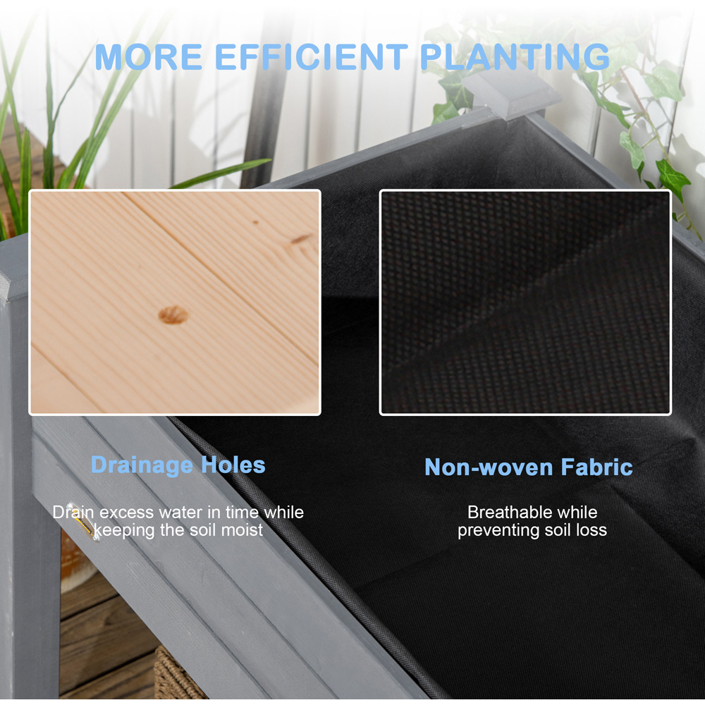 Outsunny Dark Grey Wooden Elevated Raised Garden Bed with Bed Liner 76 x 56.5 x 122.5cm Image 5
