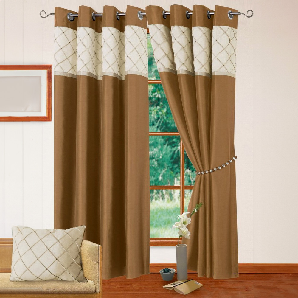 Intimates Natasha Latte and Cream Eyelet Curtains 168 x 183cm Image 1