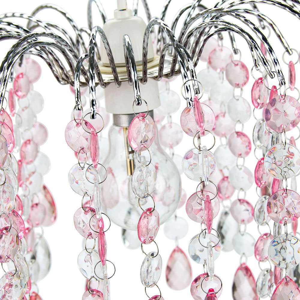 Happy Homewares Contemporary Waterfall Pink and Clear Acrylic Droplets Pendant Shade Image 2