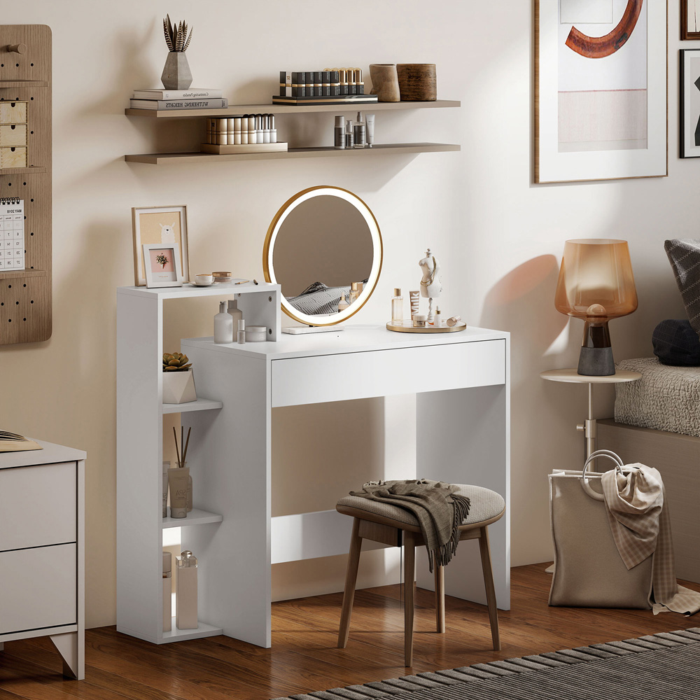 Portland Single Drawer 3 Shelf Computer Desk White Image 3
