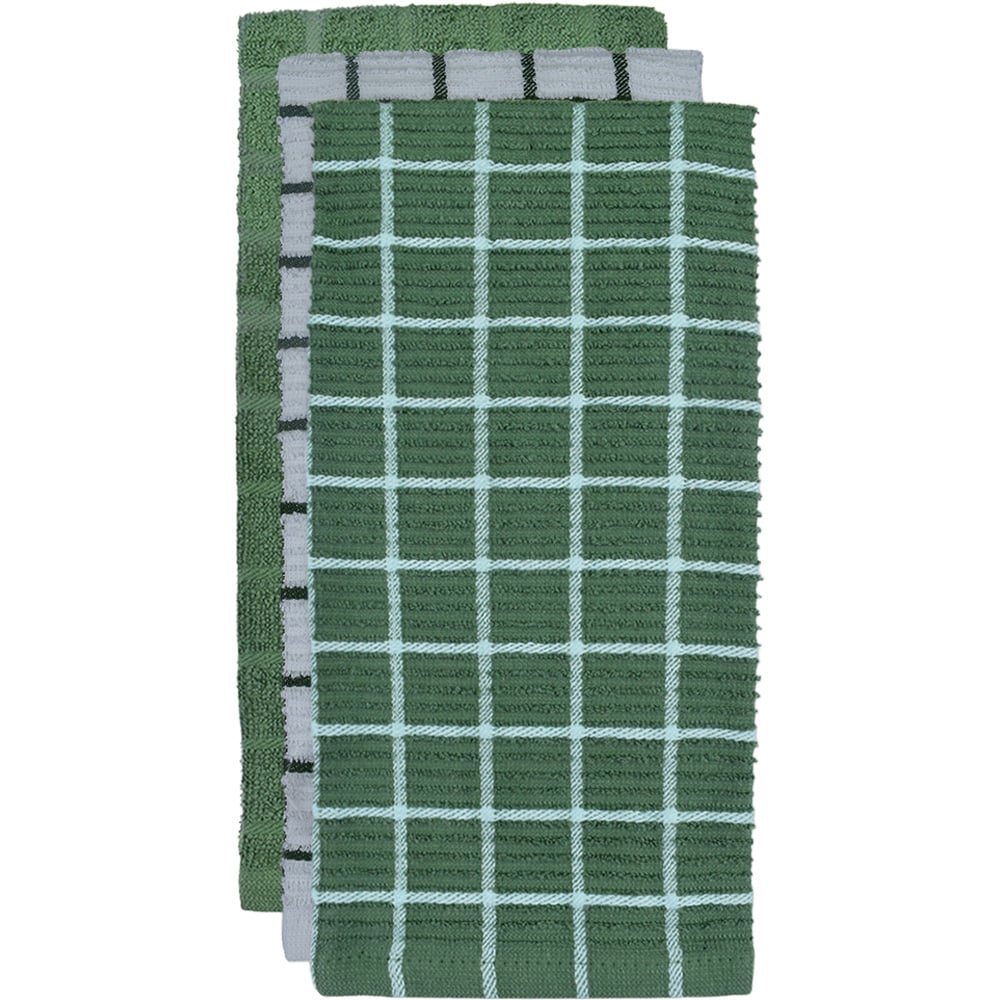 Kitchen Trends Green Ripple Check Tea Towel 3 Pack Image 1