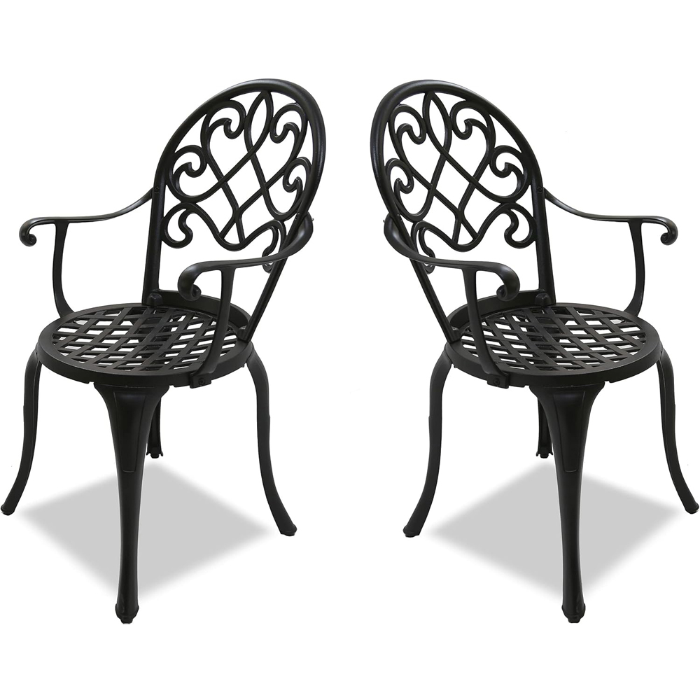 Centurion Prego Set of 2 Black Garden Bistro Chairs with Armrests Image 4