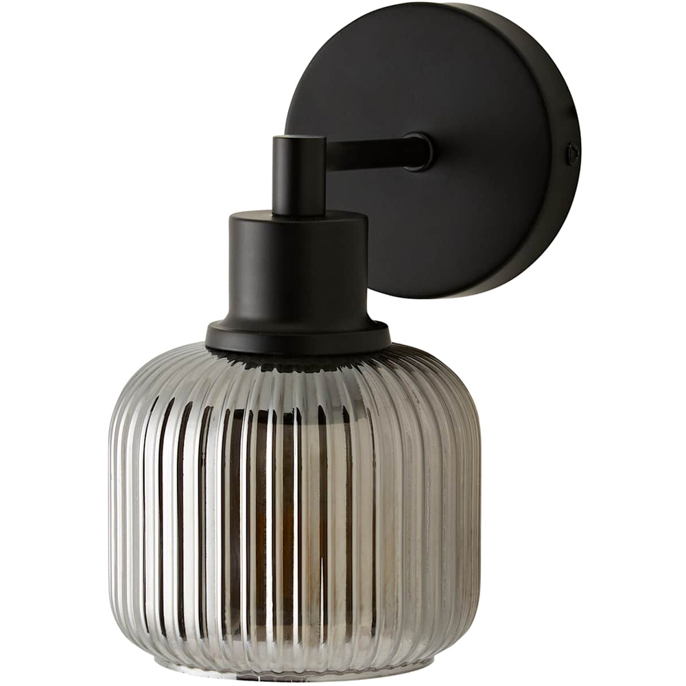 ValueLights Calpe Smoke Glass Semi Flush Black Metallic Arm Wall Light with Bulb 2 Pack Image 1