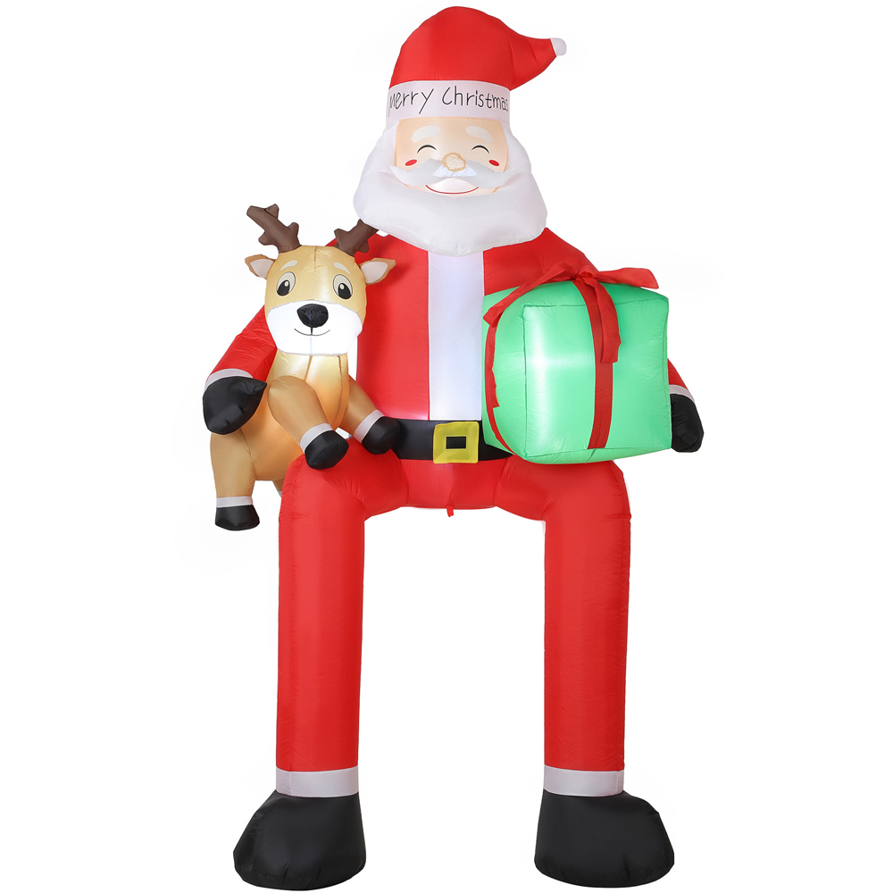 Outsunny 12 LED Giant Hanging Santa Claus with Reindeer Inflatable Outdoor Christmas Decoration 9ft Image 2