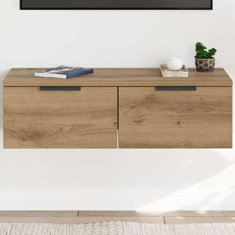 vidaXL 2 Drawer Artisan Oak Wall Mounted Cabinet Image 1