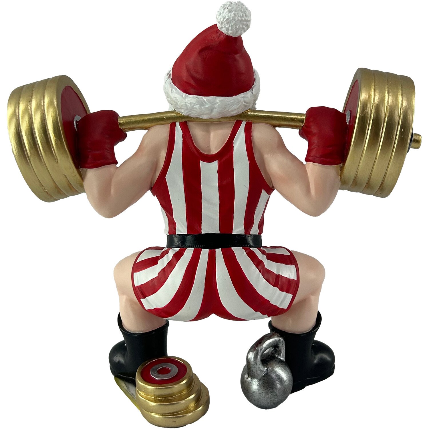 Weight Lifting Santa Standing Decoration Red and White Image 2