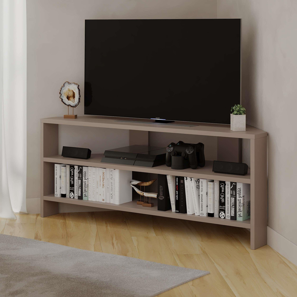 Decortie Thales 2 Shelf Mocha Grey Modern Corner TV Unit Image 5