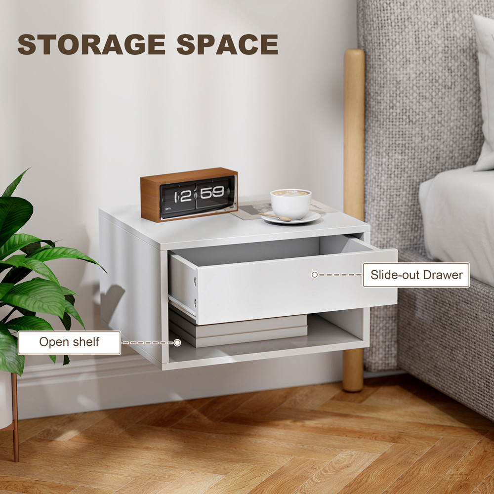 Portland Single Drawer Single Shelf White Floating Nightstand Set of 2 Image 6