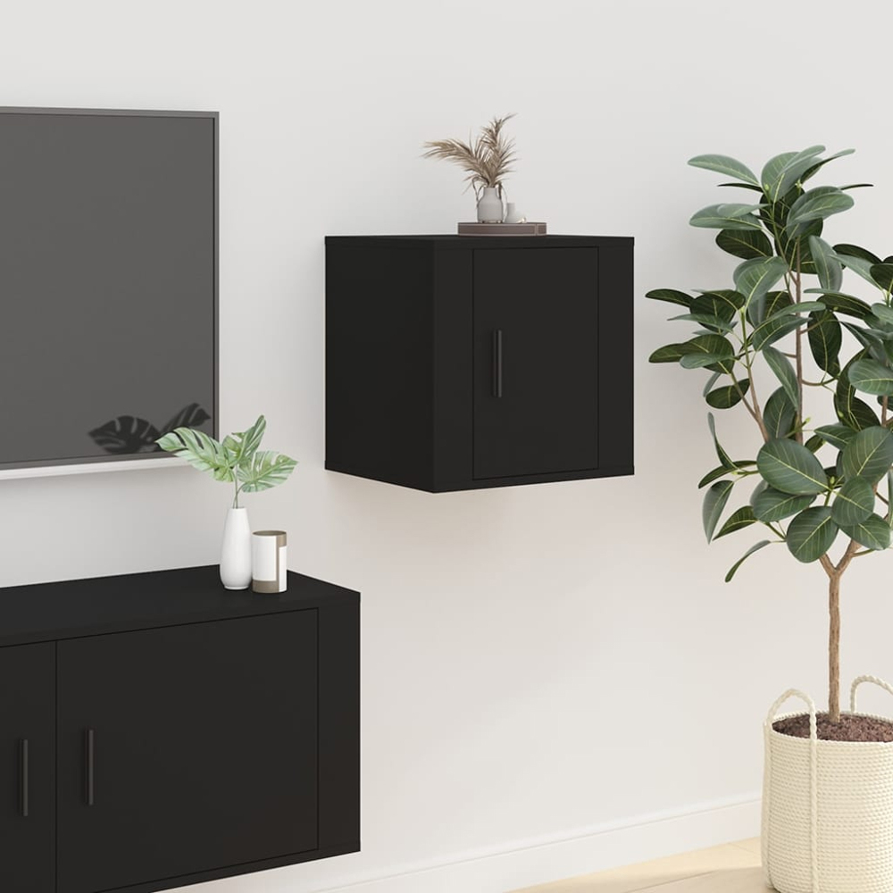 vidaXL Single Door Black Wall Mounted TV Cabinet Set of 2 Image 9