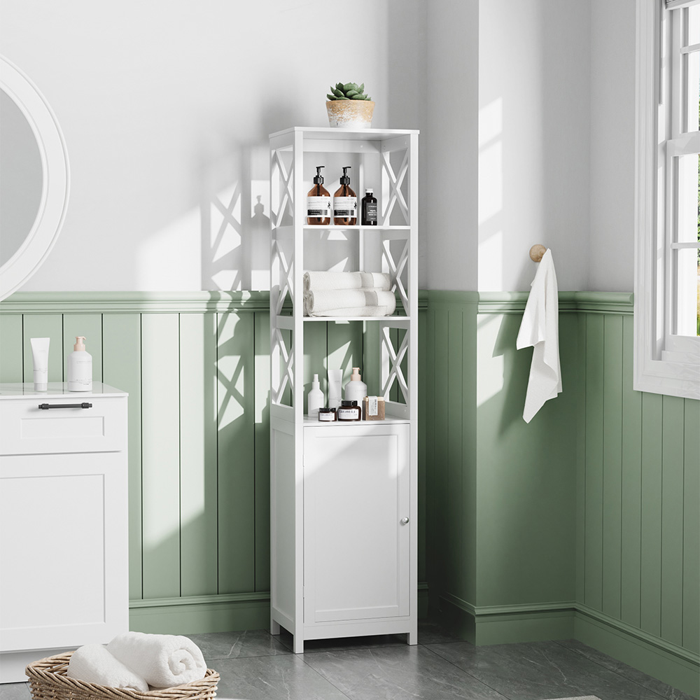 H&O Direct Single Door X Frame Wooden Bathroom Tall Cabinet Image 5