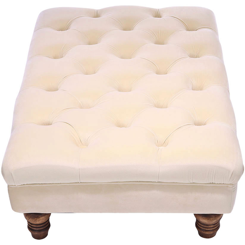 Living and Home Cream Buttoned Velvet Footstool Image 3