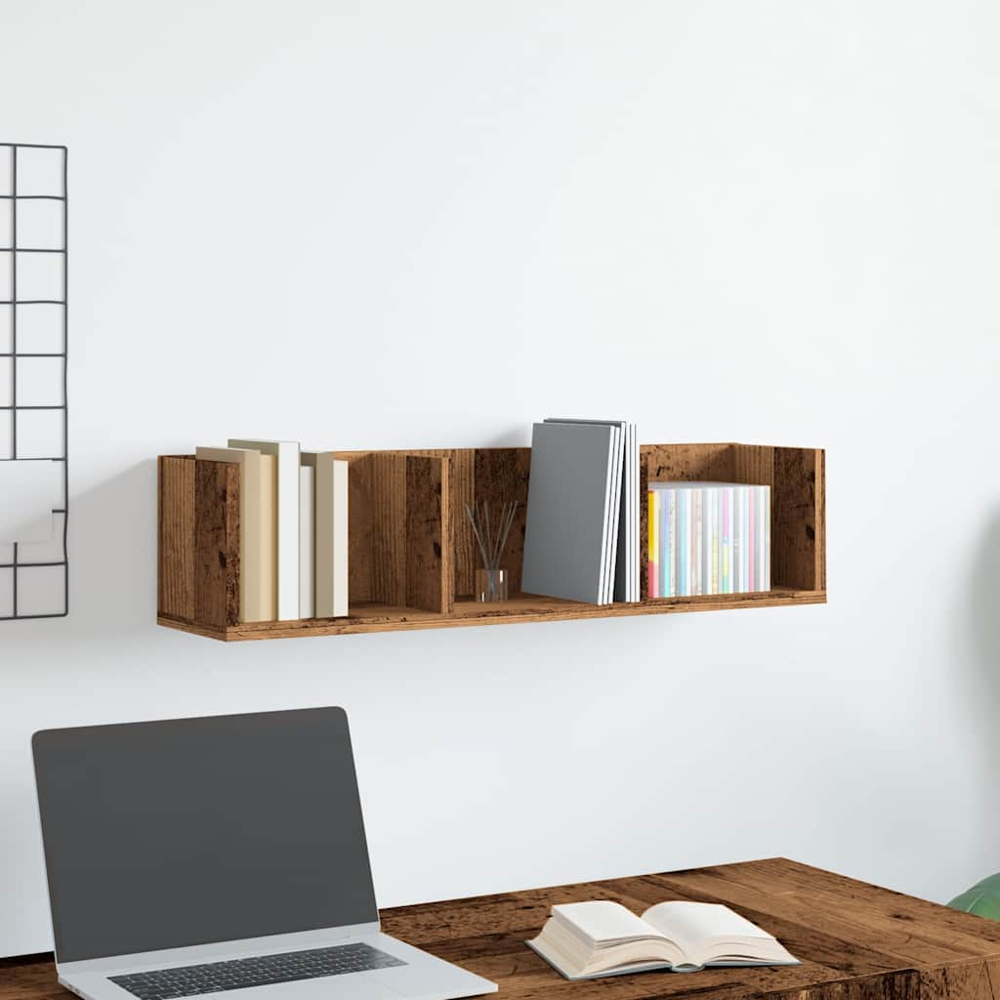 vidaXL 3 Shelf Old Wood CD Wall Shelf  Image 2