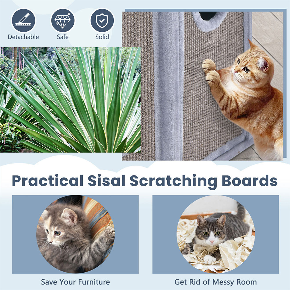 Costway 2 Tier Grey Cat House with Sisal Scratch Boards Image 5