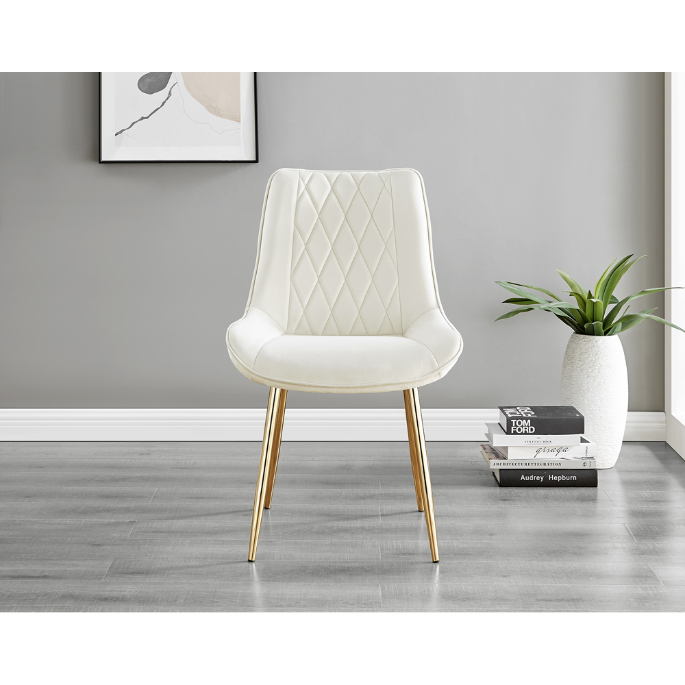 Furniturebox Cesano Set of 2 Cream and Gold Velvet Dining Chair Image 2