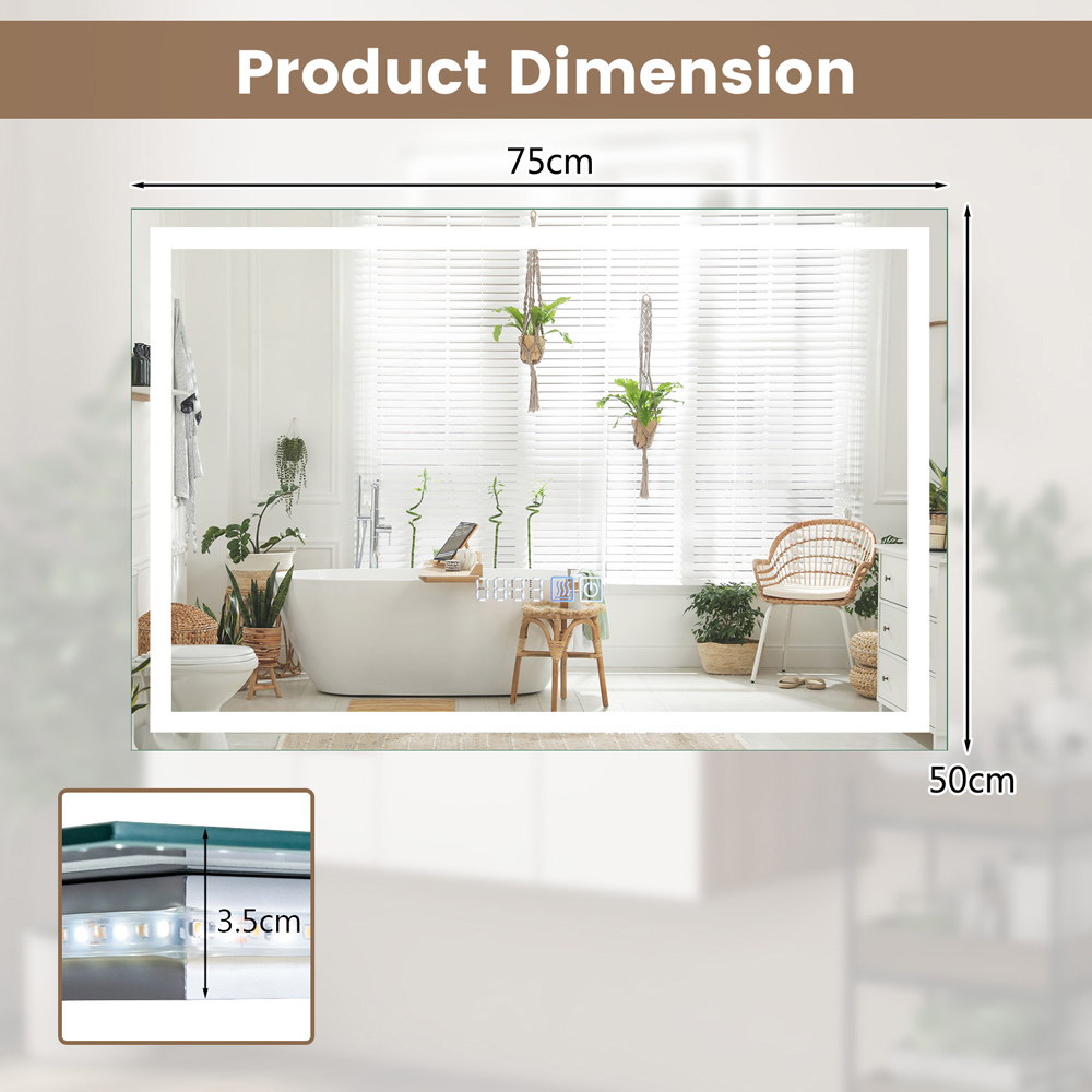 Costway 3 Colour LED Wall Mounted Rectangle Mirror Image 9