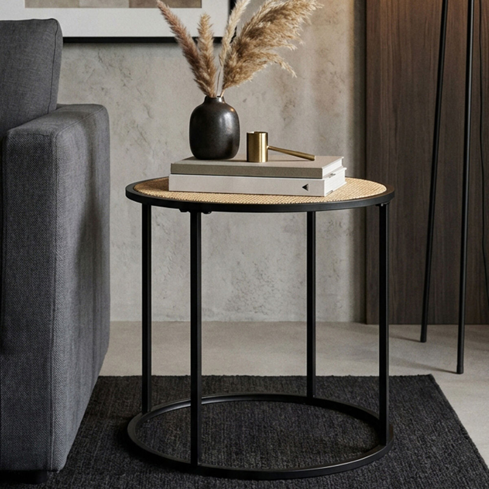 Premier Housewares Rattan Top Metal Frame Round Side Table Image 5