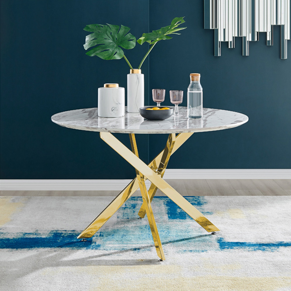Furniturebox Arona 6 Seater Round Dining Table White Marble and Gold Image 8