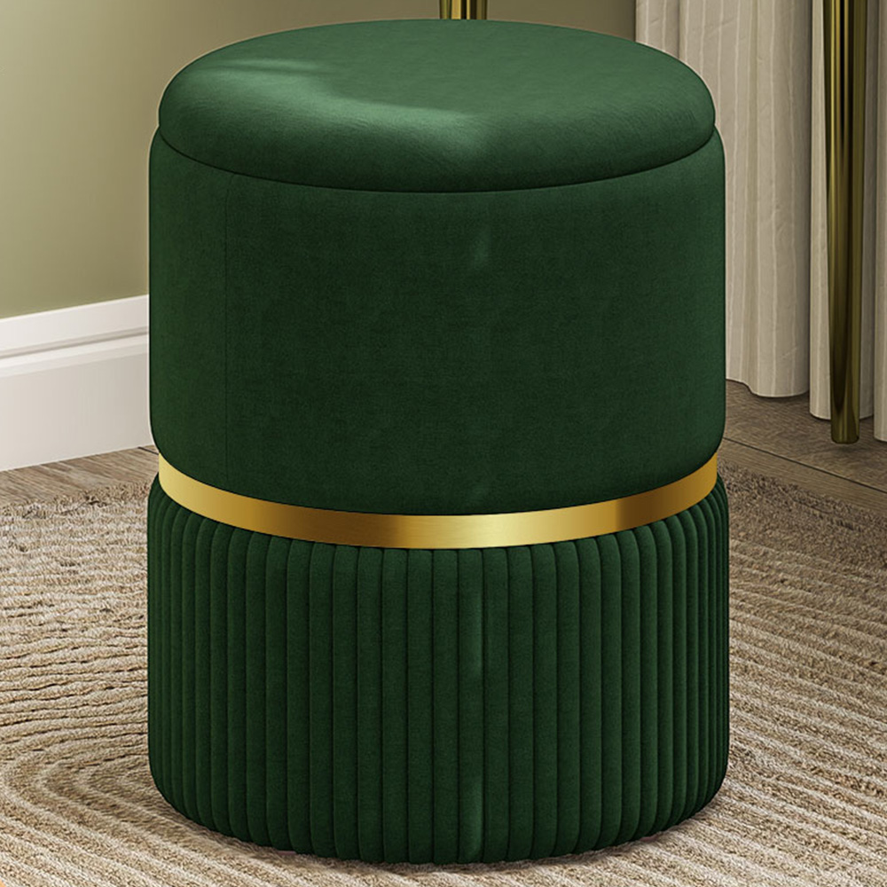 HOMCOM Green Velvet Feel Round Pouffe Image 1