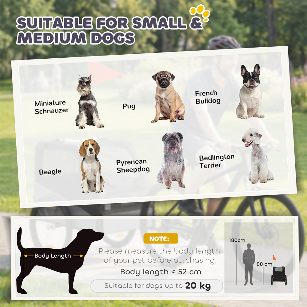 PawHut Grey Small and Medium Dog Bike Trailer with Rubber Wheels Image 5