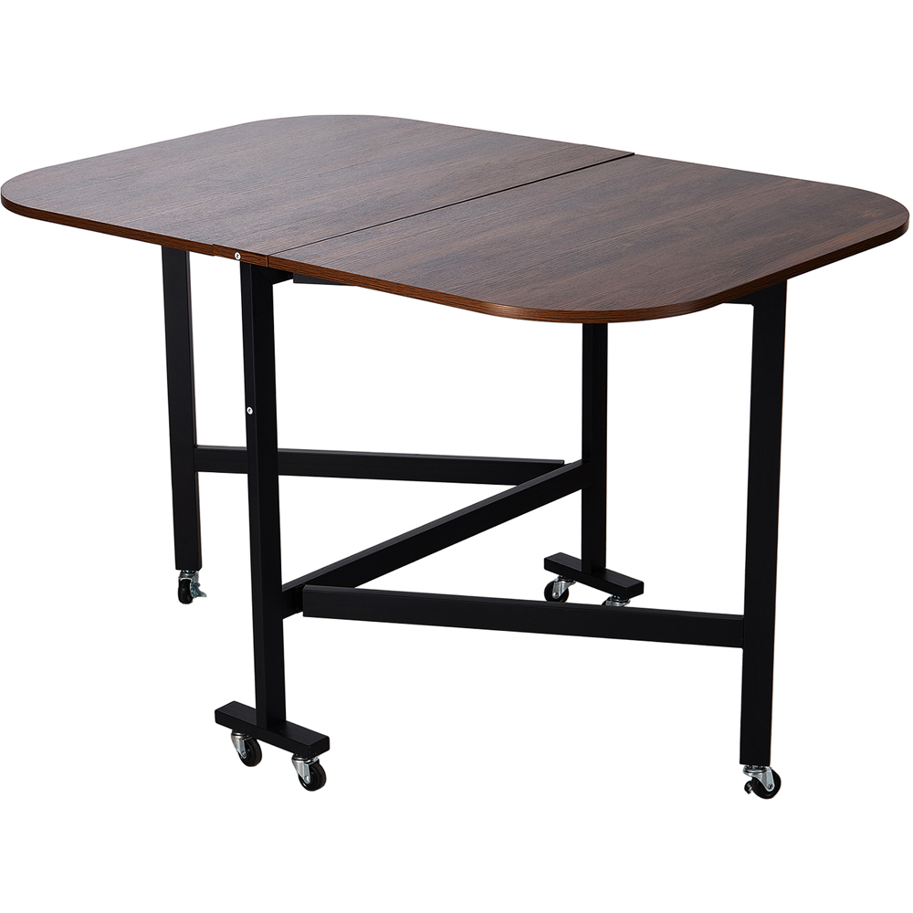 Living and Home 4 Seater Dark Brown Folding Drop Leaf Table with Wheel Image 2