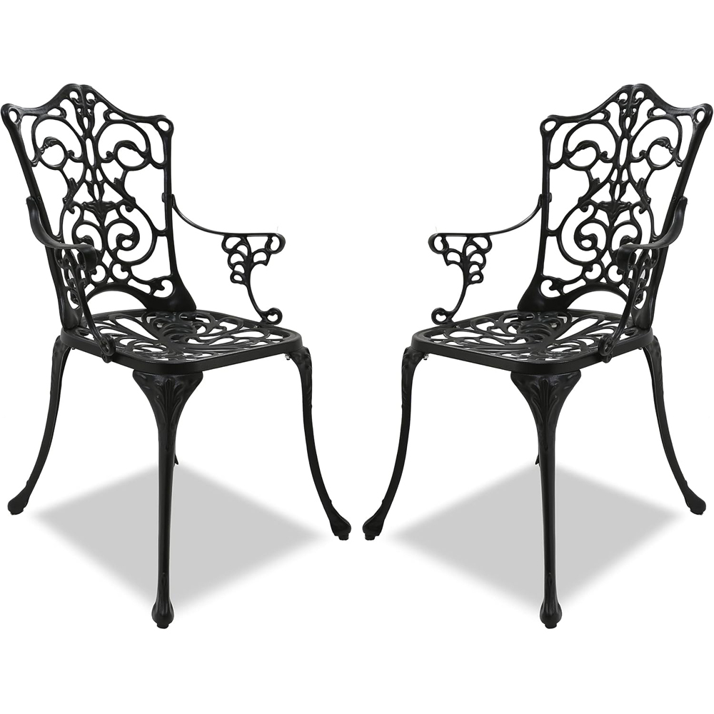 Centurion Tabreez Set of 2 Black Garden Bistro Chairs with Armrests Image 2