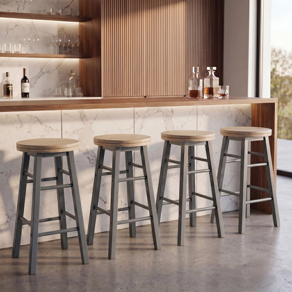 CHEF VIDA Set of 2 Grey Wooden Revolving Bar Stools Image 7
