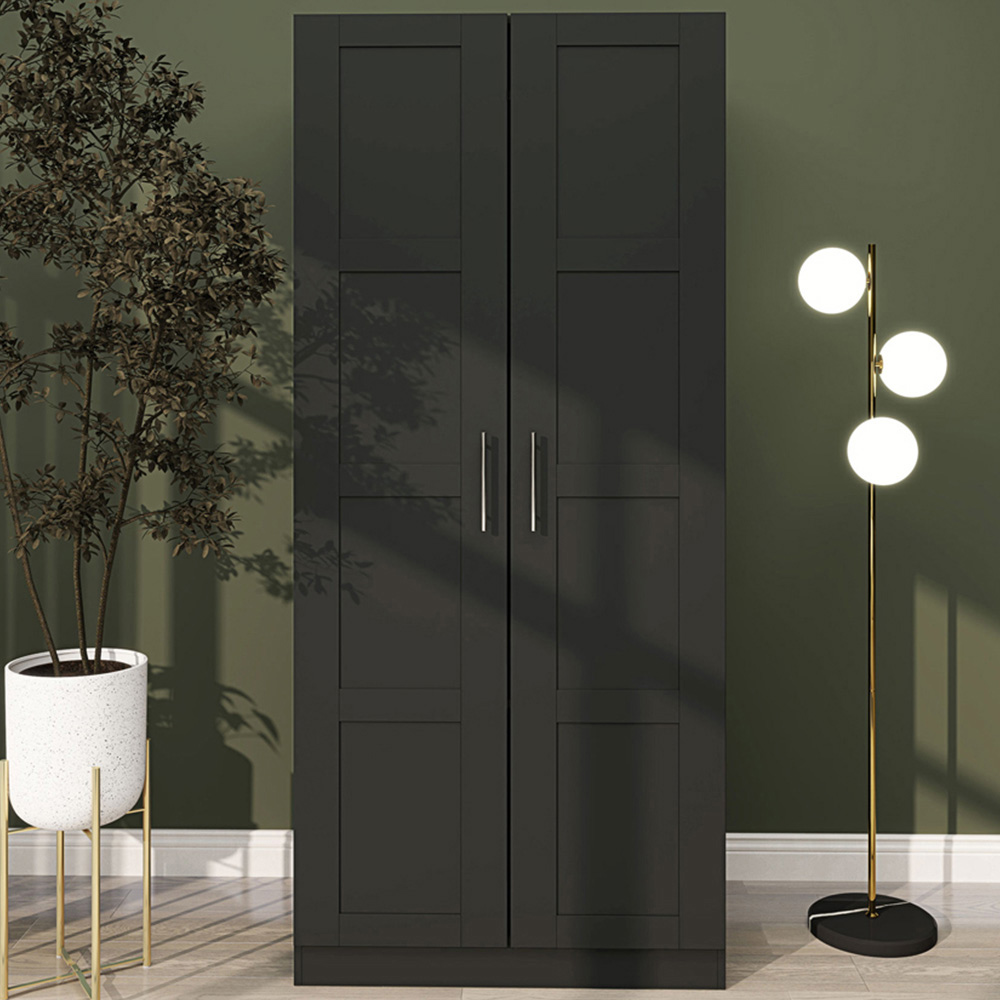 Portland 2 Door Black Double Wardrobe with Hanging Rail Image 1
