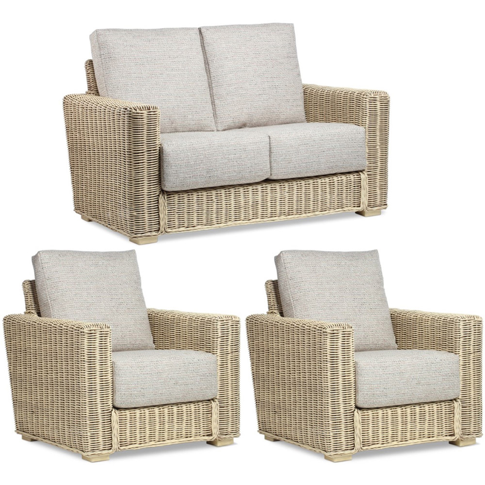 Desser Burford 4 Seater Blush Tweed Natural Rattan Sofa Set Image 2