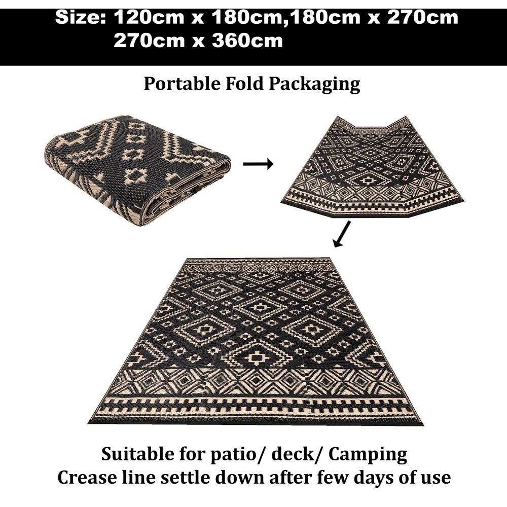Green Decore Venice Camping and Picnic Black and Beige Rug 270 x 360cm 2 Pack Image 9