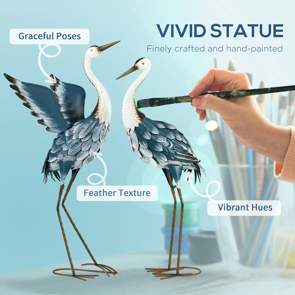 Outsunny Blue and White Metal Heron Garden Statues with Stakes Image 4