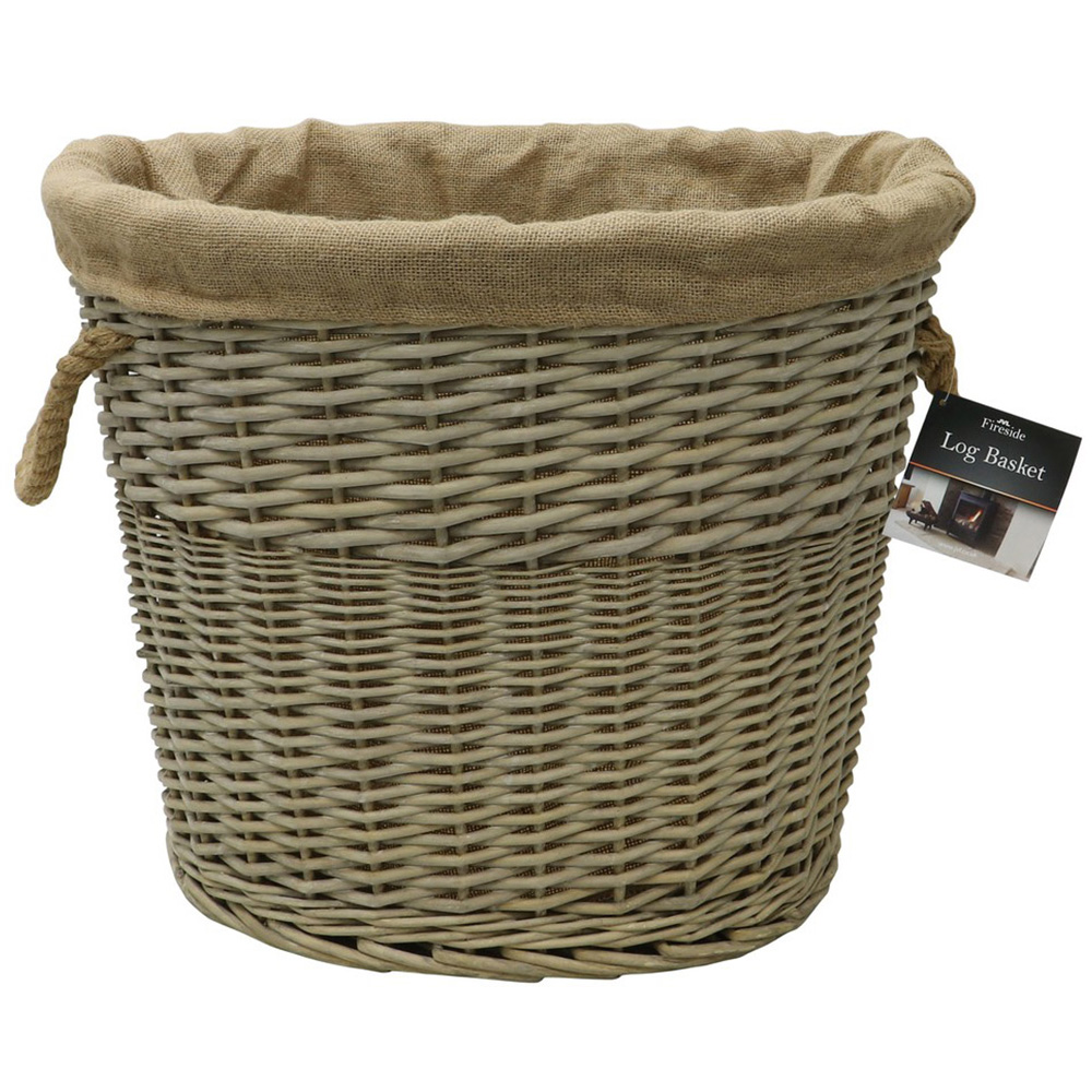 JVL Willow Antique Wash Log Basket with Rope Handles 46 x 57 x 47cm Image 2