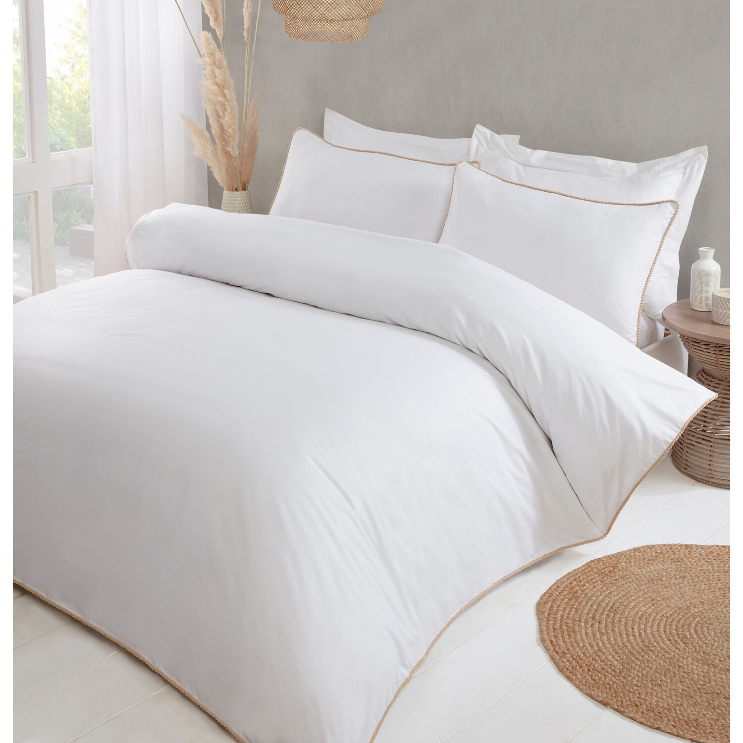 Eli Pom Pom Duvet Cover and Pillowcase Set - Natural / Double Image 2