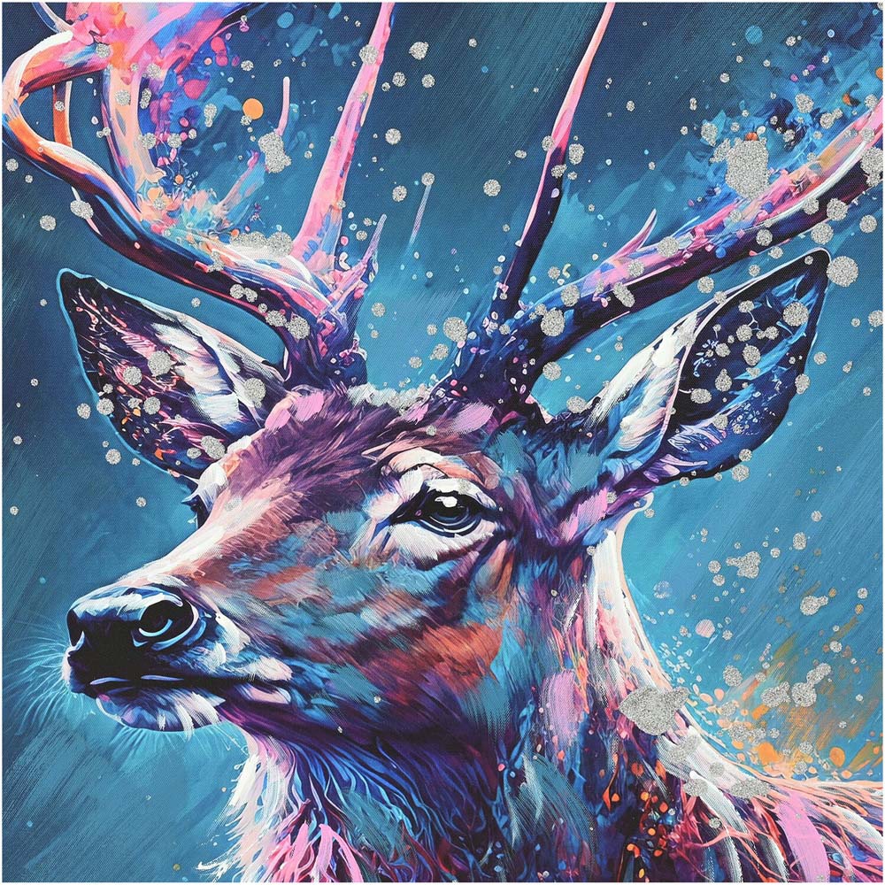 Hand Painted Midnight Stag Framed Canvas - Blue Image 5