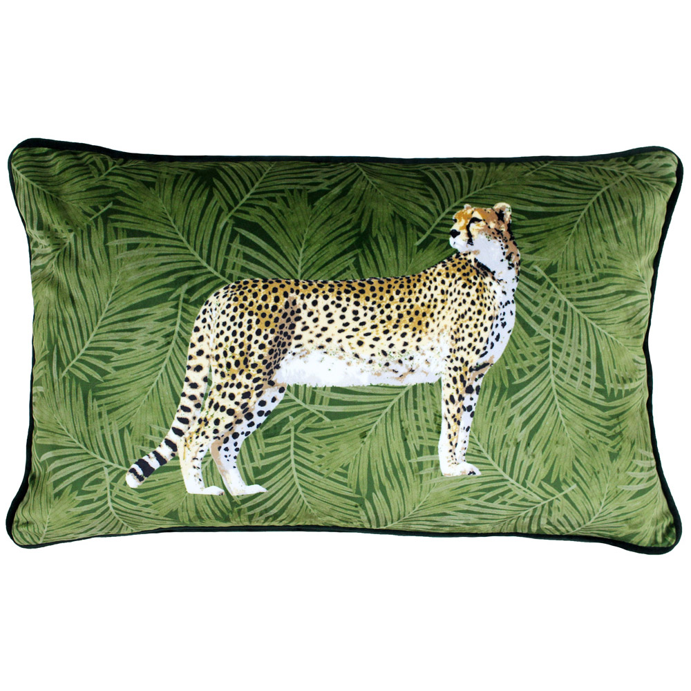 Paoletti Cheetah Forest Green Velvet Cushion Image 1