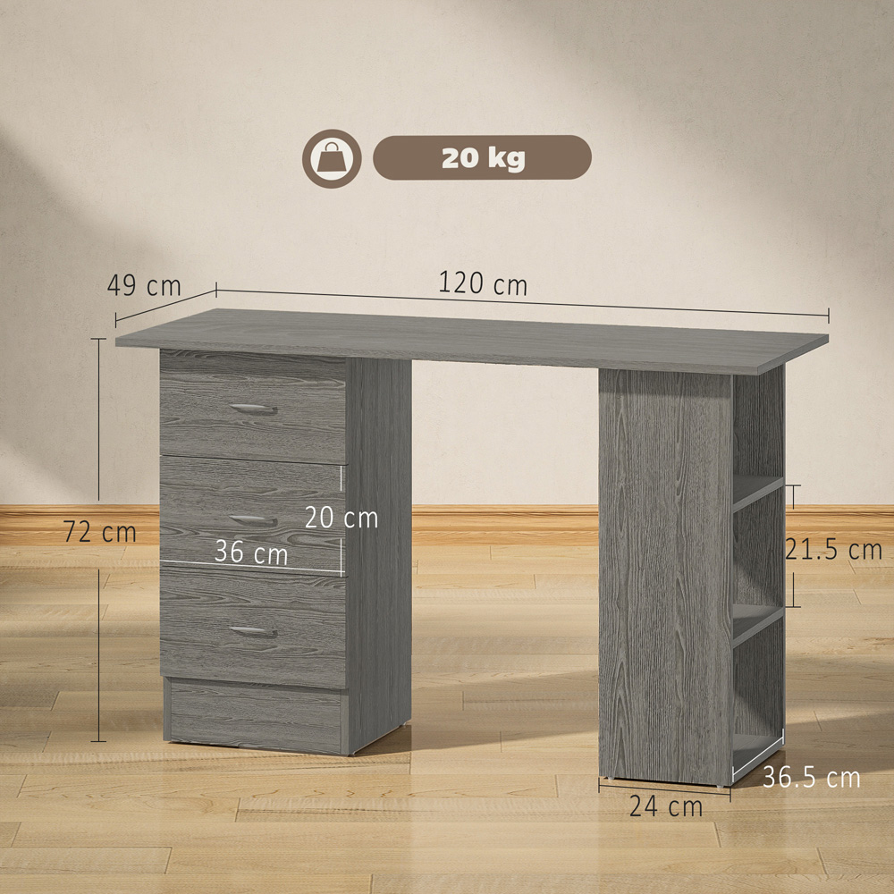 HOMCOM 3 Drawer 3 Shelf Computer Desk Grey Image 9
