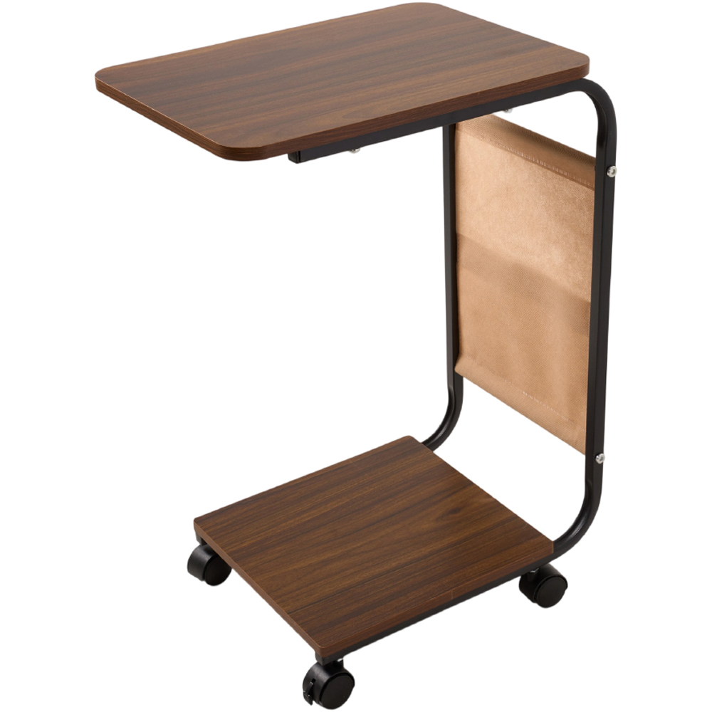 Living and Home Dark Walnut and Black C-Shape Side Table with Lockable Castors Image 2