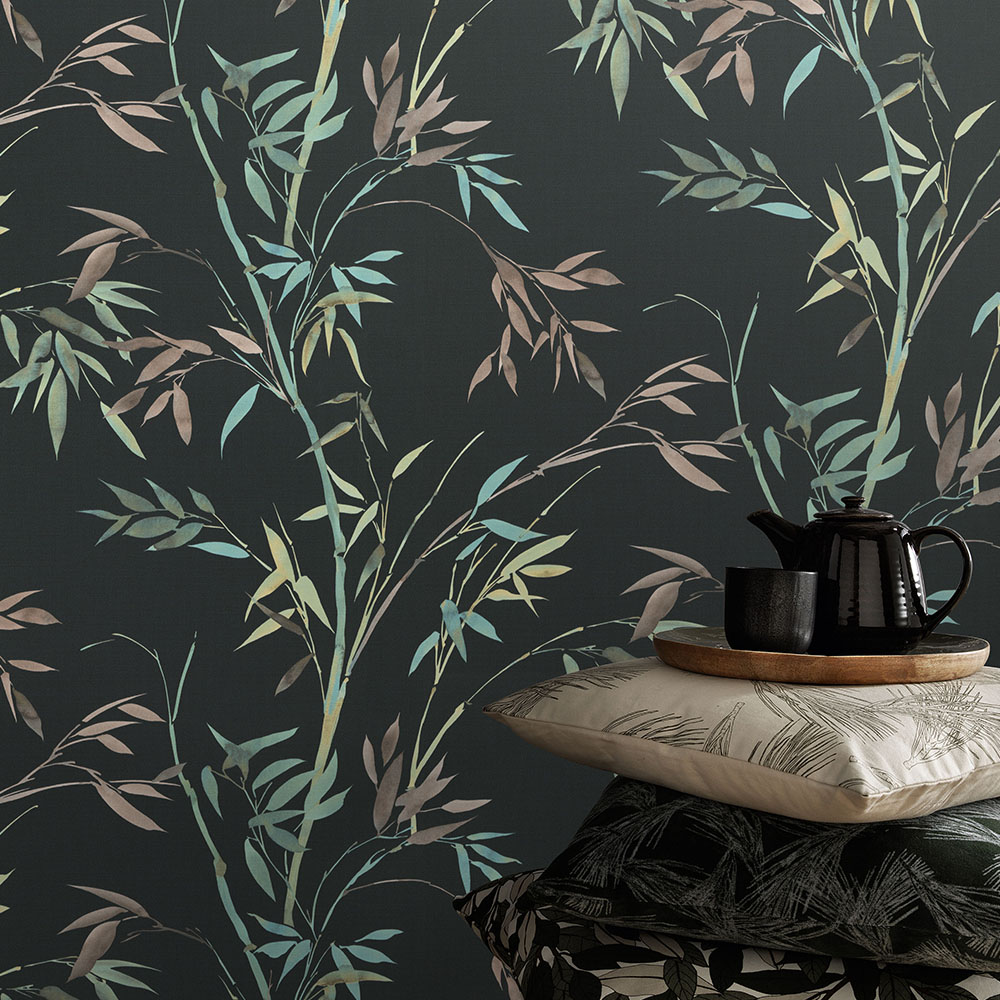 Erismann Elegant Bamboo Leaf Black Wallpaper Image 4