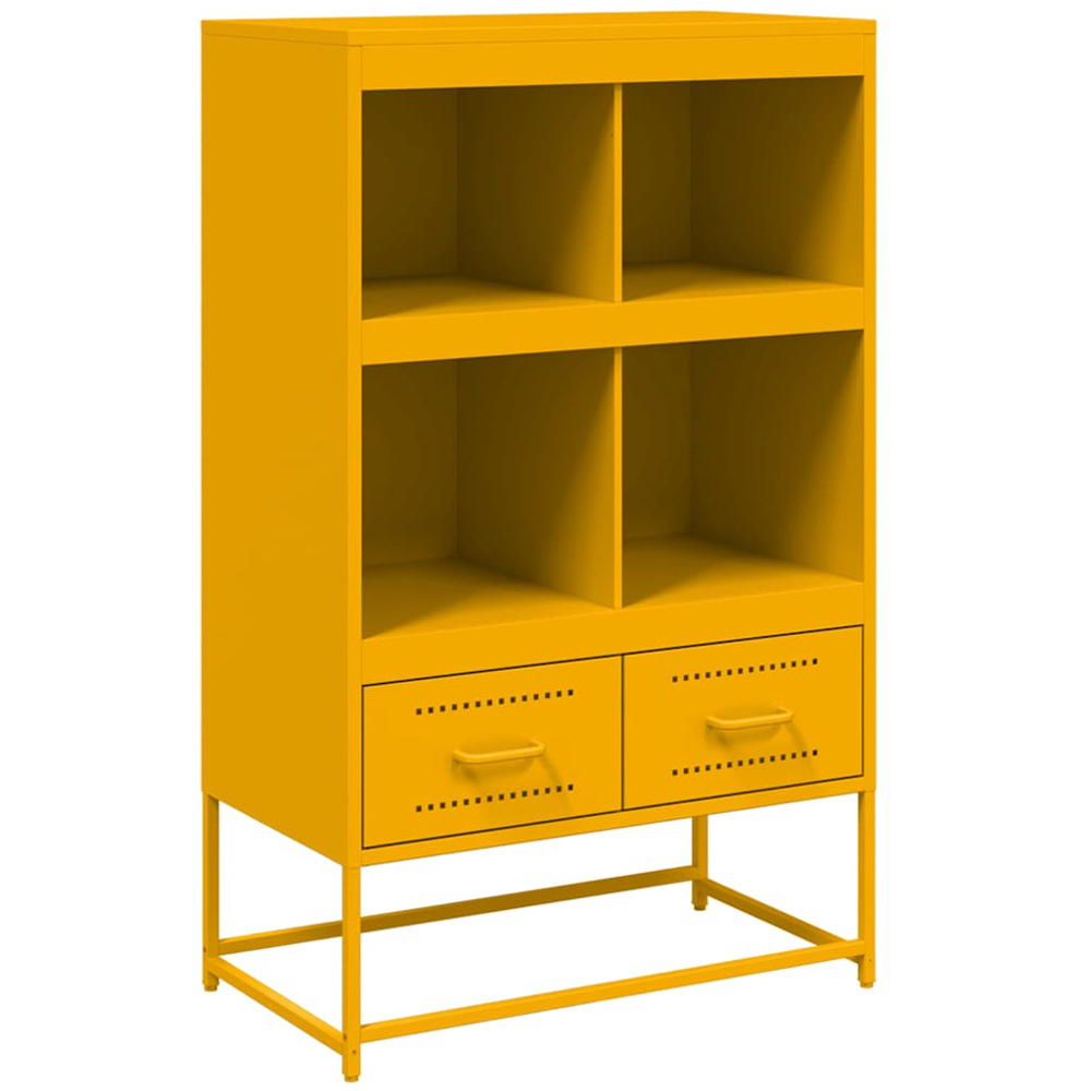 vidaXL 2 Drawer 4 Open Shelf Mustard Yellow Steel Highboard Image 2