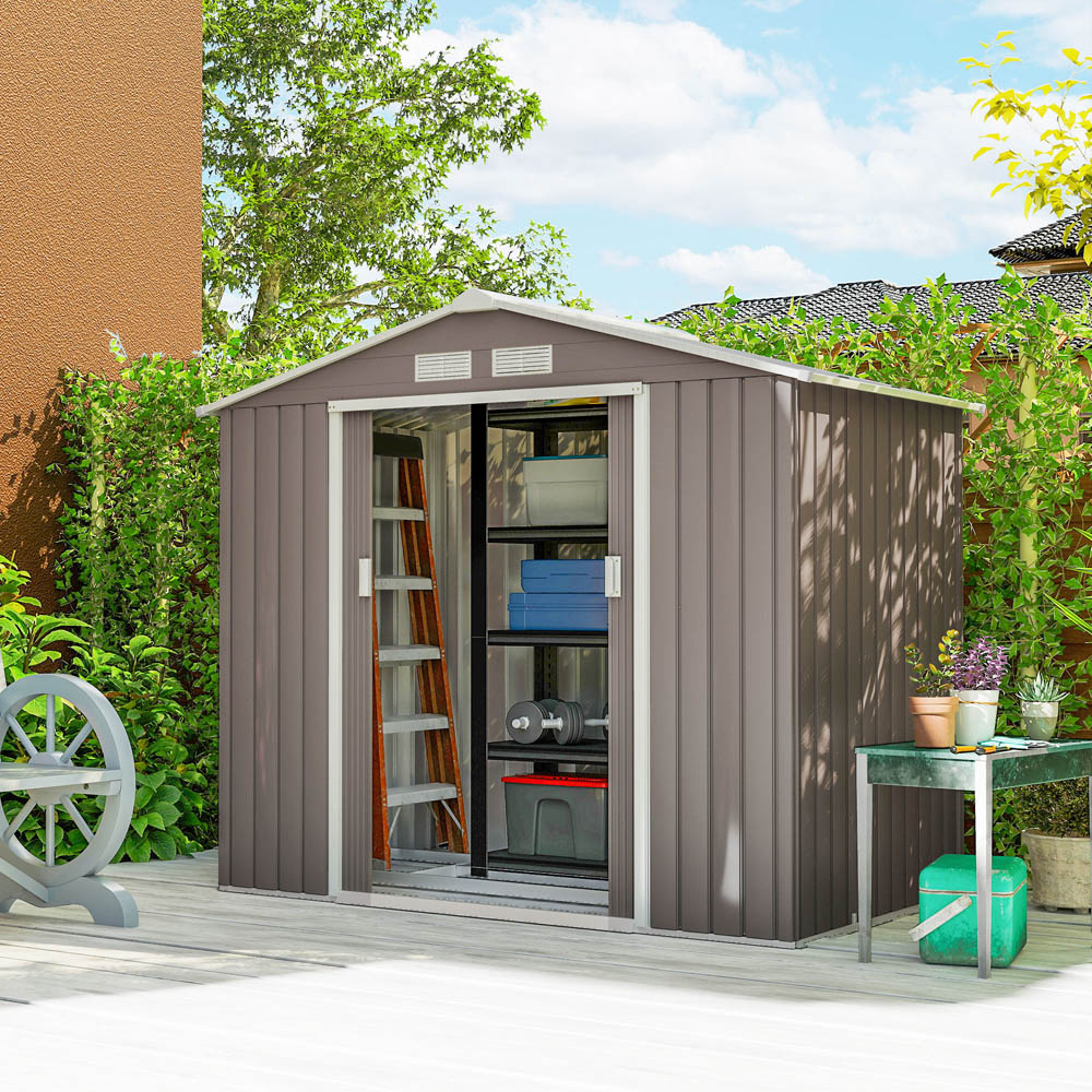 Outsunny 7 x 4ft Grey Metal Apex Garden Shed Image 2