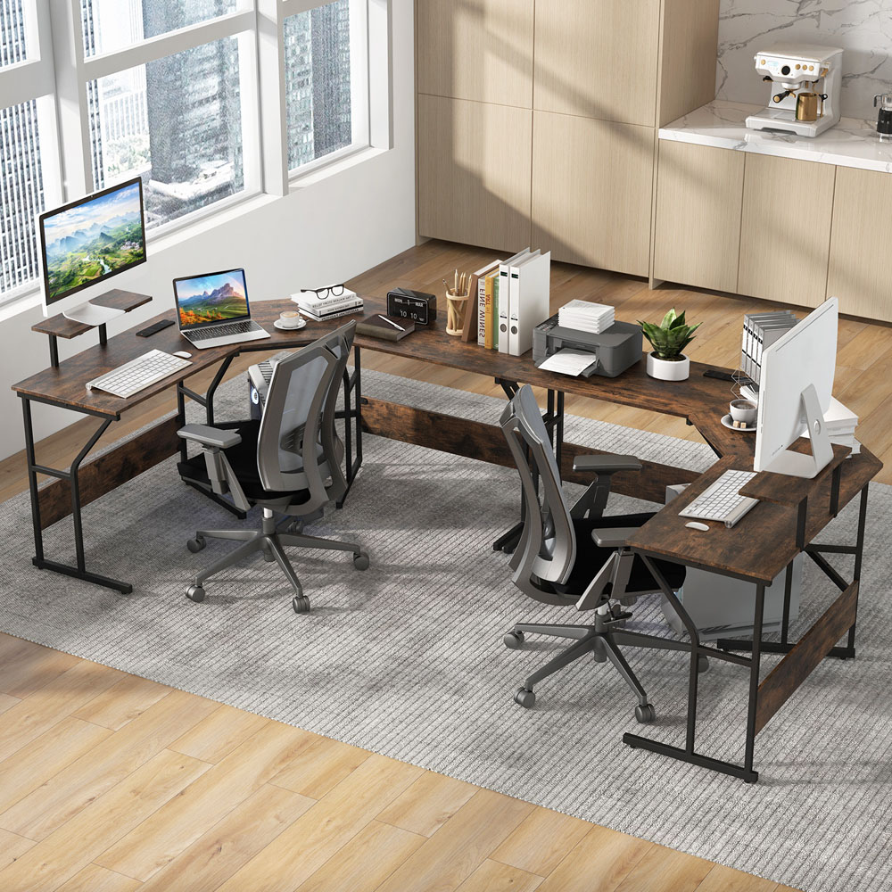 Costway L Shaped Corner Computer Desk Rustic Brown Image 4