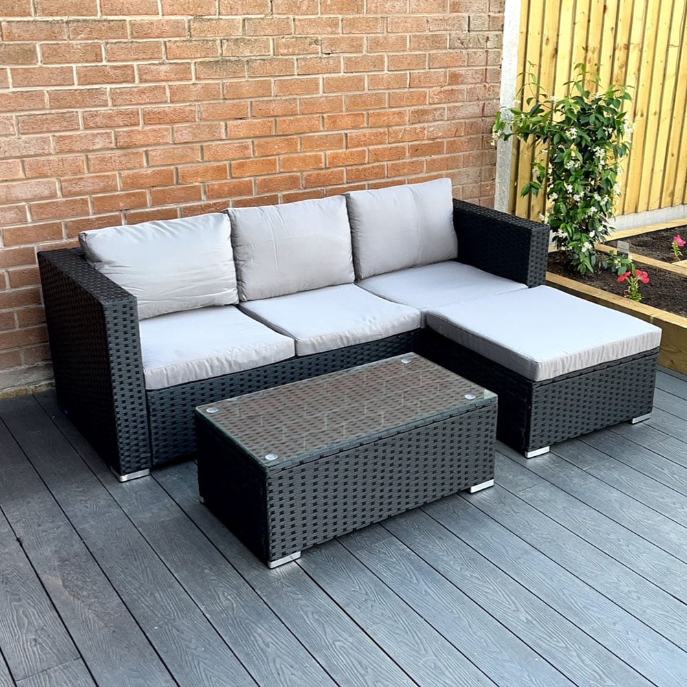 Outdoor Living Dunham Rattan 4 Seater Garden Dining Set Grey and Black Image 7