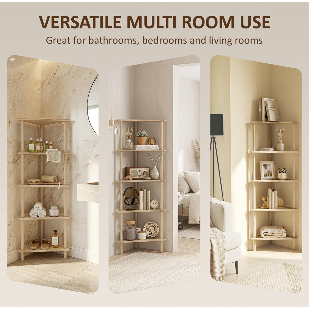 HOMCOM 4 Shelf Natural Wood Finish Corner Storage Unit Image 7