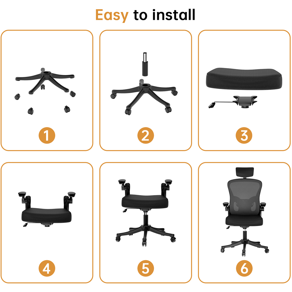 Rattrix Black Mesh Height Adjustable Ergonomic Office Chair with Flip-Up Arms and Lumbar Support Image 5