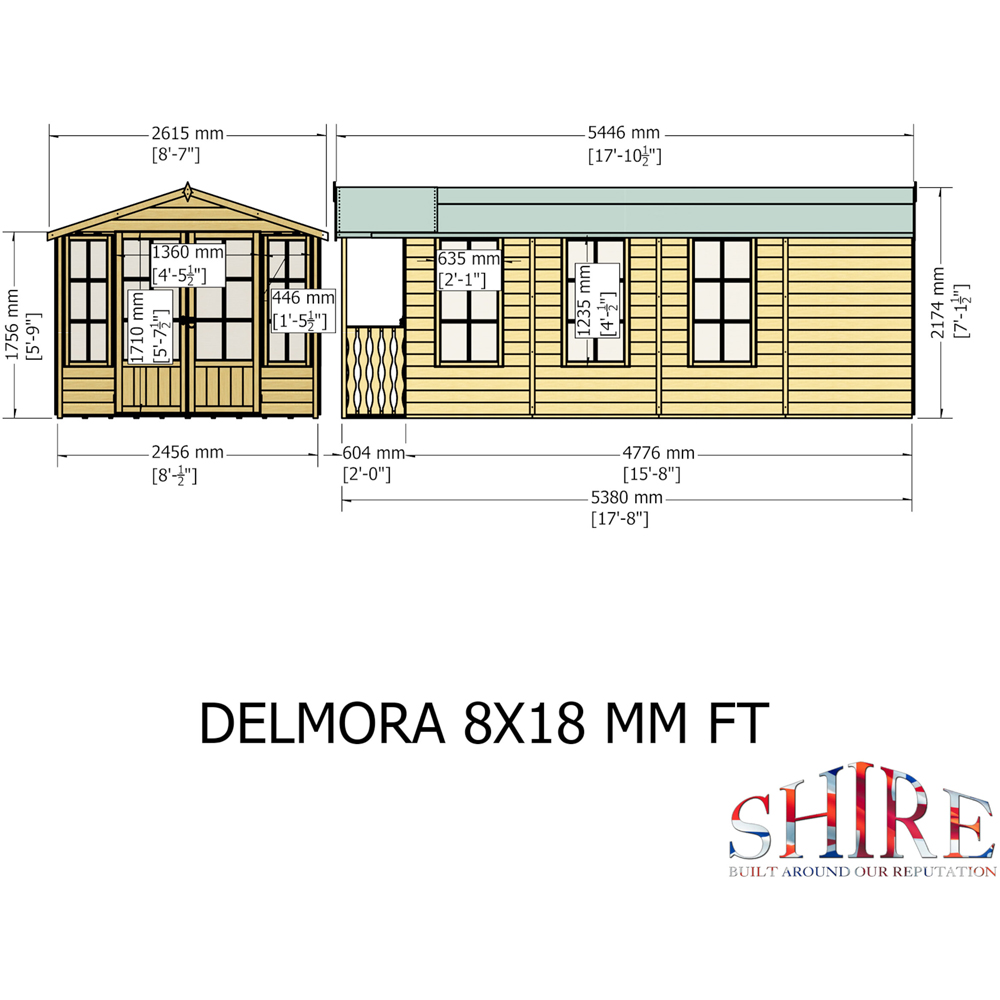 Shire Delmora 8 x 18ft Double Door Traditional Summerhouse Image 8