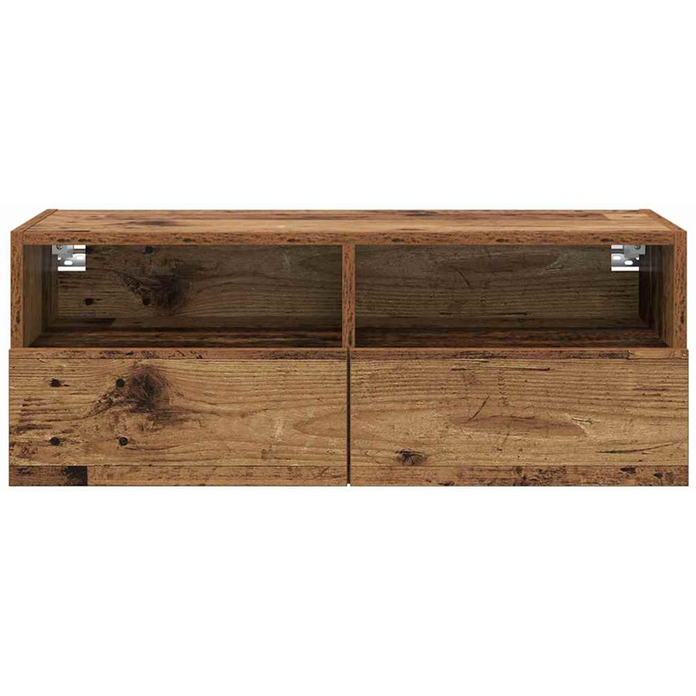 vidaXL 2 Door 2 Shelf Old Wood Wide Wall Mounted TV Unit Set of 2 Image 7
