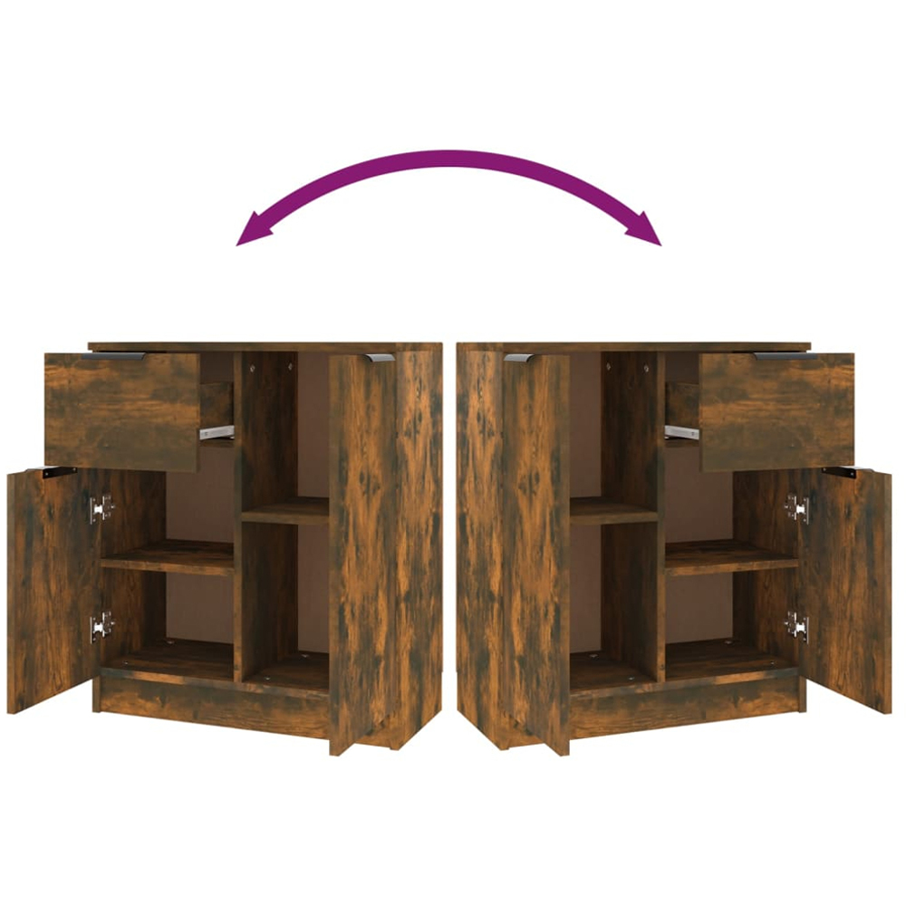 vidaXL 2 Door Single Drawer Smoked Oak Sideboard Set of 2 Image 9