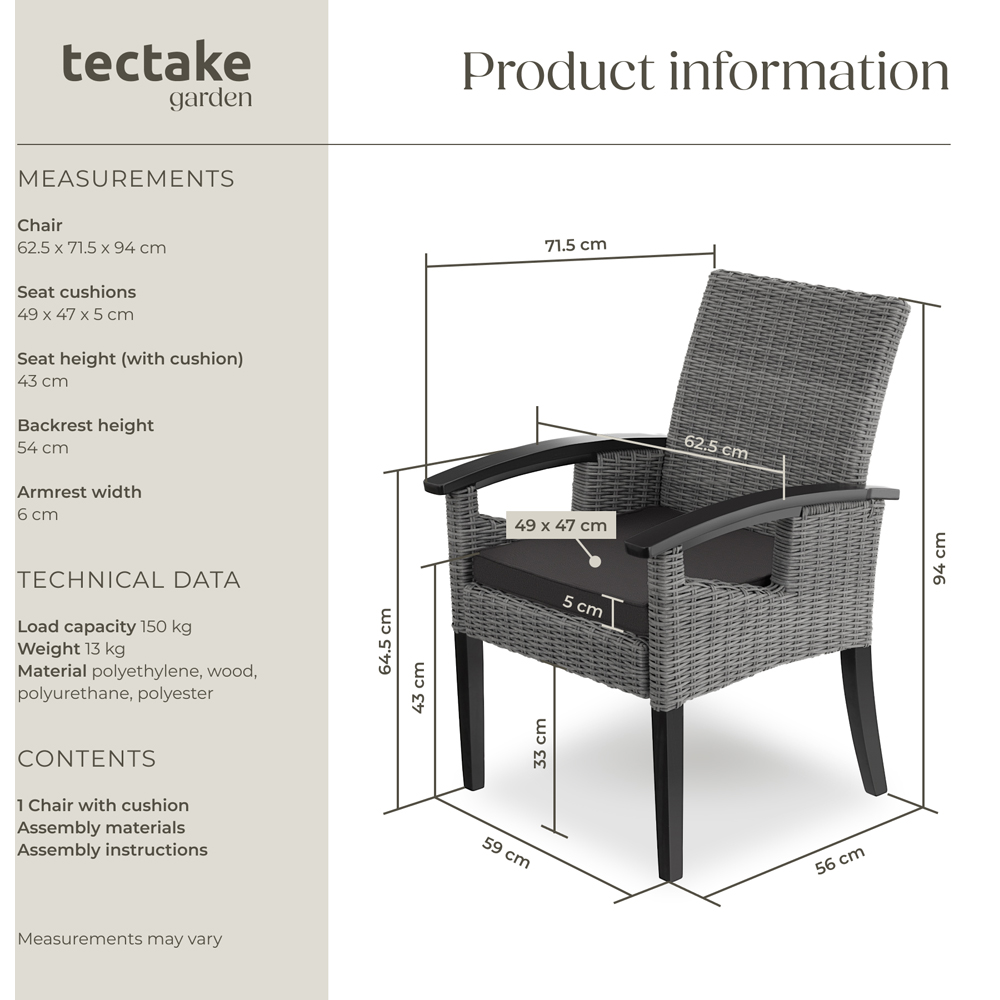 tectake Rosarno Grey Rattan Wooden Frame Garden Chair Image 9