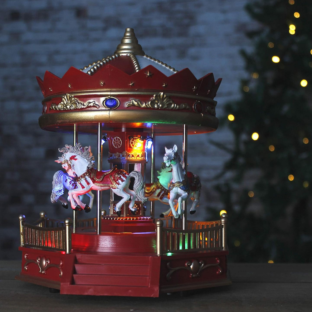Marco Paul LED Christmas Horse Carousel Decoration Ornament with Music Image 2