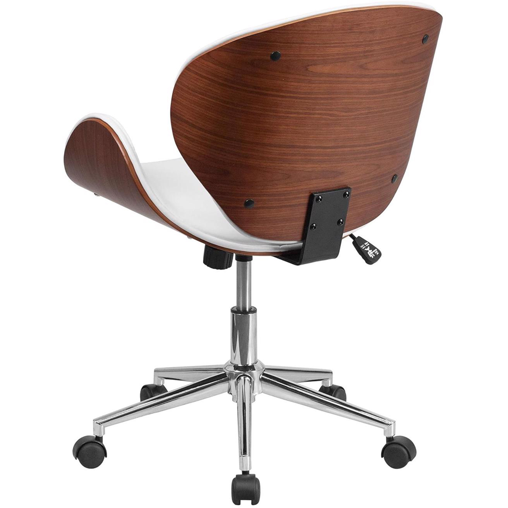FWStyle White and Walnut Faux Leather Armless Office Chair Image 4